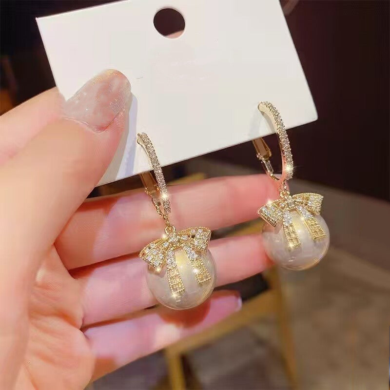 Women's Sier Needle Geometric Pearl Fashion Tassel Earrings