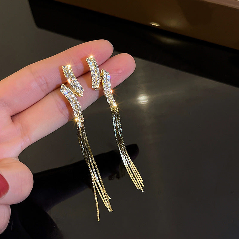 Sier Needle Metal Tassel Female Exaggerated Earrings