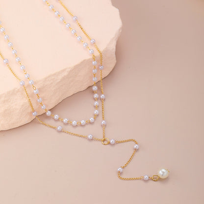 Women's Fashion Y-shaped Pearl Tassel Twin Light Luxury Necklaces