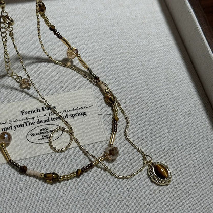 Women's Tigereye Brown Beaded Special Interest Light Luxury Necklaces
