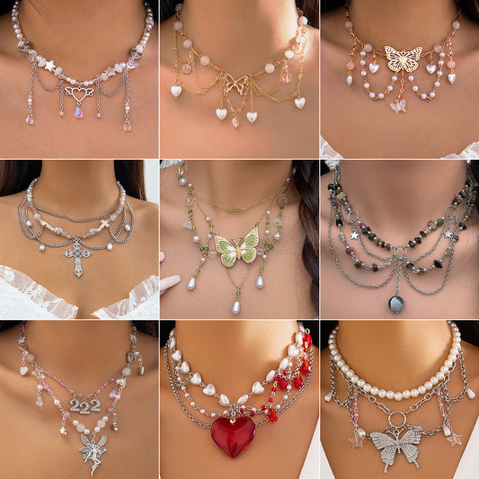 Women's Ornament Sweet Design Pearl Cool Butterfly Necklaces