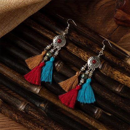 Women's Ethnic Minority Style Retro Multicolored Tassel Earrings