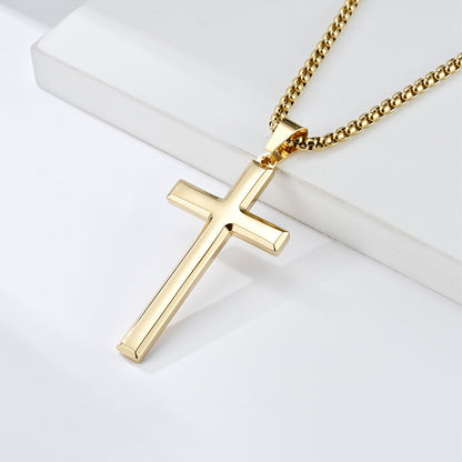 Women's & Men's Beveled Stainless Steel Cross Unisex Style Necklaces