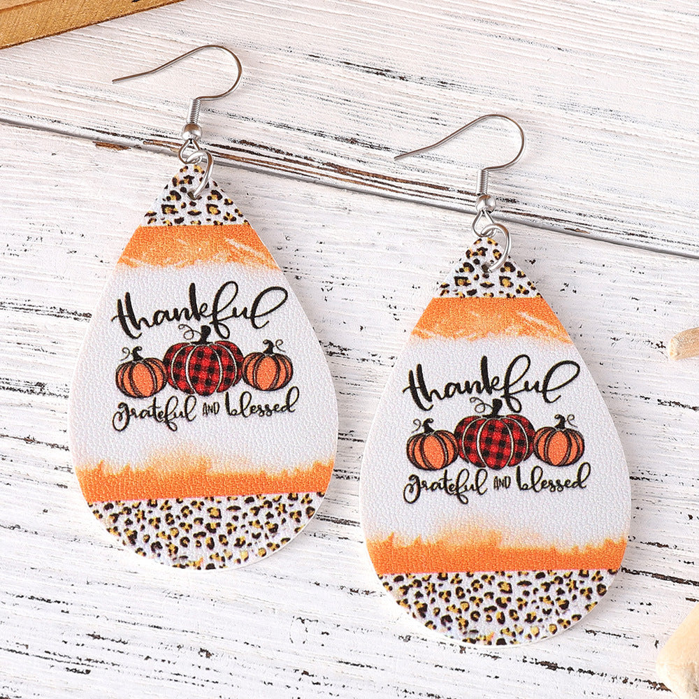 Plaid Polka Dot Pumpkin Water Drop Earrings