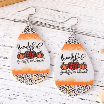 Plaid Polka Dot Pumpkin Water Drop Earrings