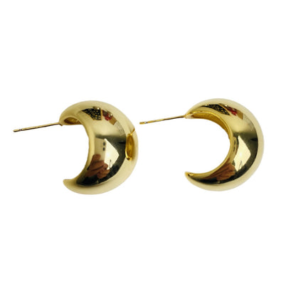 Women's Plated Real Gold Metallic Shaped Moon Glazed Earrings