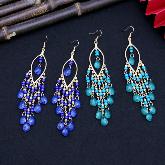 Women's Bohemian Long Fashion Exaggerated Water Drop Tassel Graceful Earrings