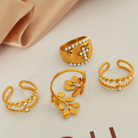 High-grade Inlaid Imitation Pearl Rhinestone Retro Rings