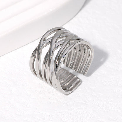 Geometry Pattern Line Titanium Steel Wide Rings