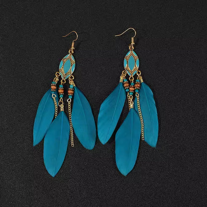 Ethnic Style Long Feather Temperamental Tassels Personality Earrings