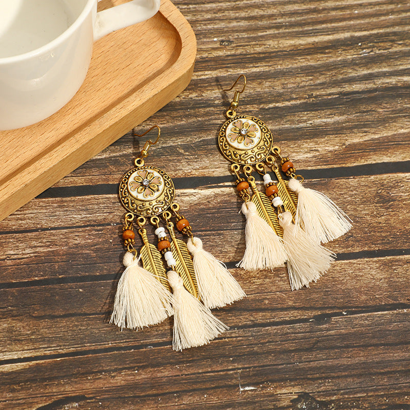 Ethnic Style Long Feather Temperamental Tassels Personality Earrings