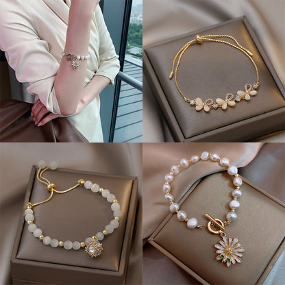 Flower Sunflower Painting Oil Imitation Pearl Bracelets