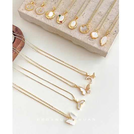 Retention Very Good Real Shell Series Electroplated Gold Clavicle Necklaces