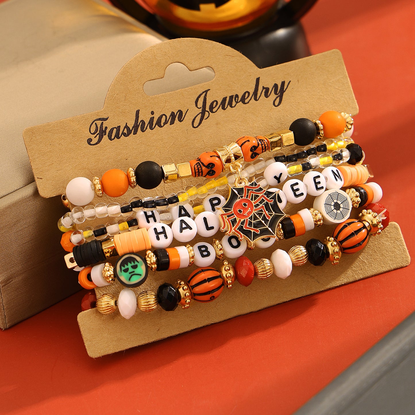 Halloween Pumpkin Polymer Clay Punk Alloy Letter Bracelets