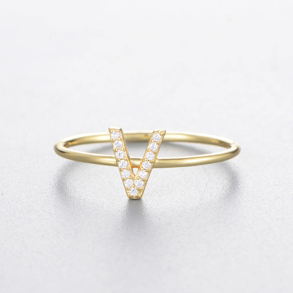 Women's Sier Zircon With English Letters Simple Rings