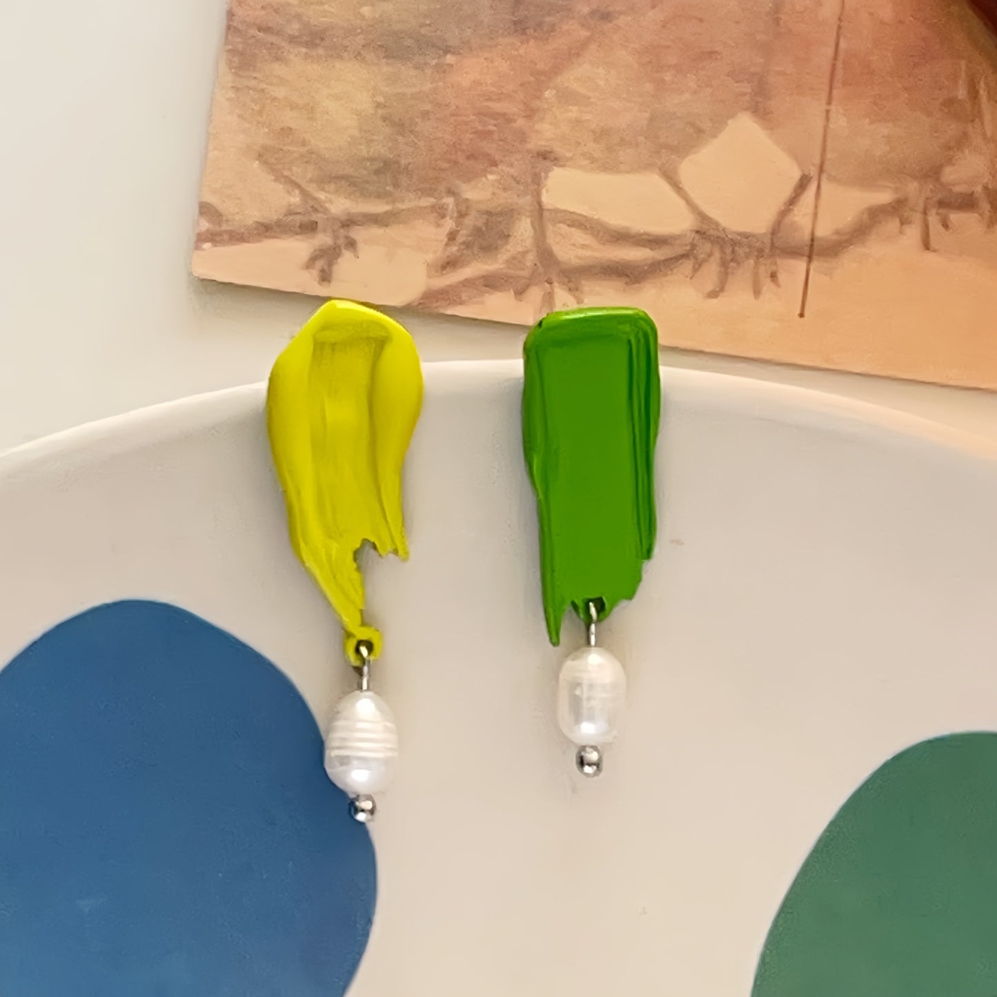 Spring Dopamine Style Oil Painting Brush Earrings