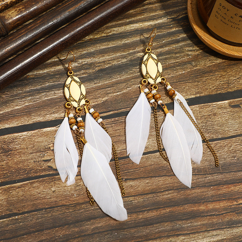 Long Feather Ethnic Style Tassel Yunnan Earrings