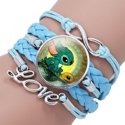 Cartoon Star Stitch Time Stone Leather Bracelets