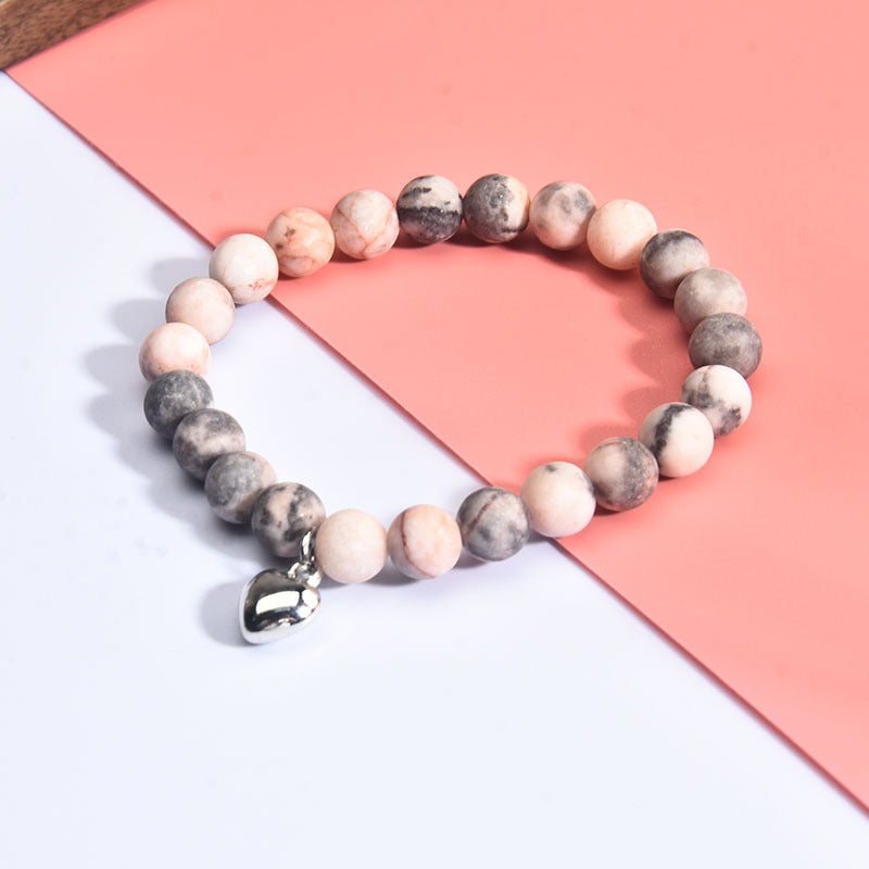 Pink Zebra Spot Frosted Stone Beaded Bracelets