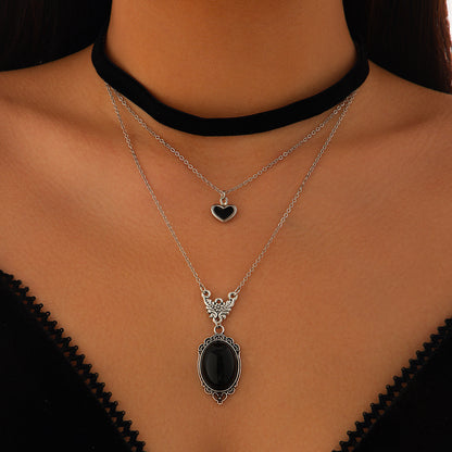 Women's Dark Trendy Cool Peach Heart Wings Creative Necklaces