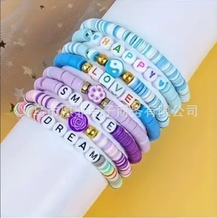 Colorful Polymer Clay Stretch Personalized Letter Bracelets