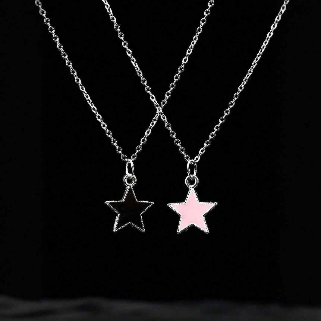 Pink Black Five-pointed Star Clavicle Chain Necklaces