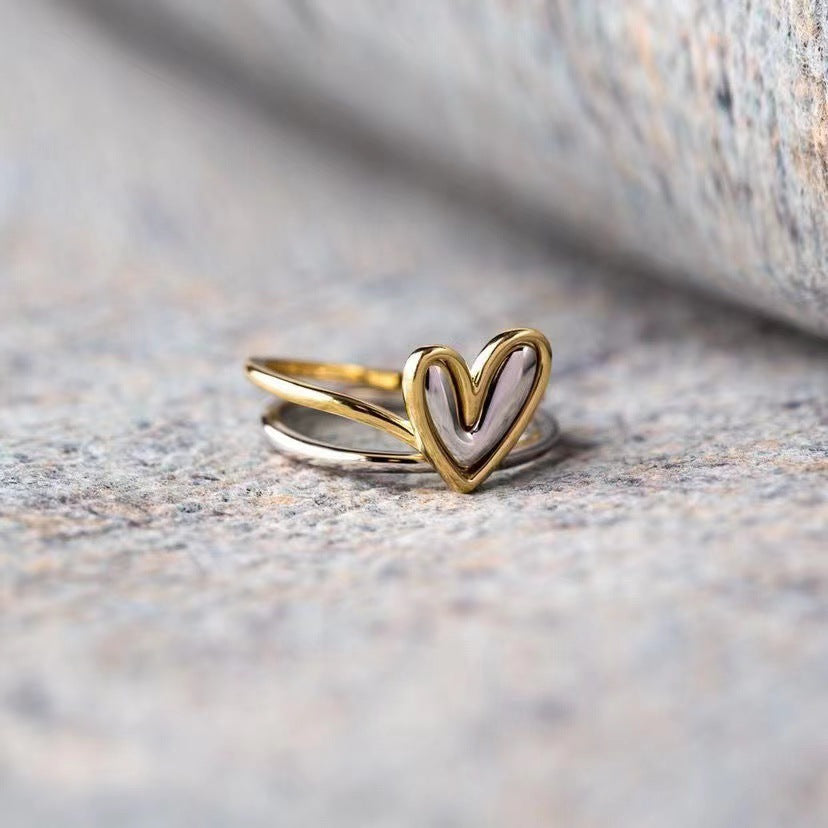 Women's Irregular Two-color Love Two-piece Copper Rings
