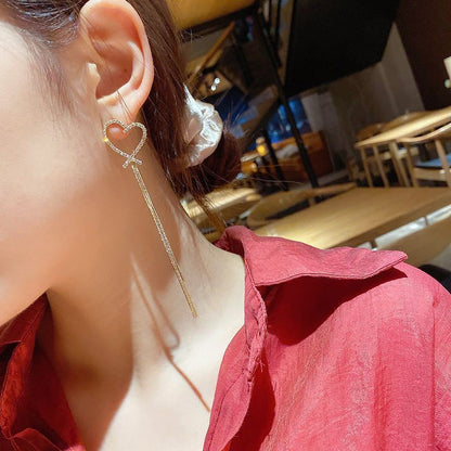 Women's Sier Love Tassel Long Temperament Wild Elegant Earrings