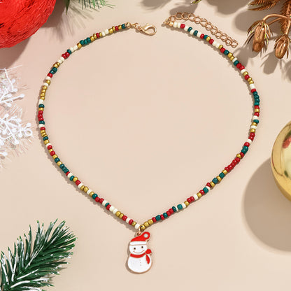 Christmas Colorful Beaded Female Santa Claus Necklaces