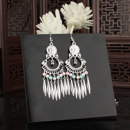 Tassel Turquoise Retro Imitation Miao Sier Minority National Style Earrings