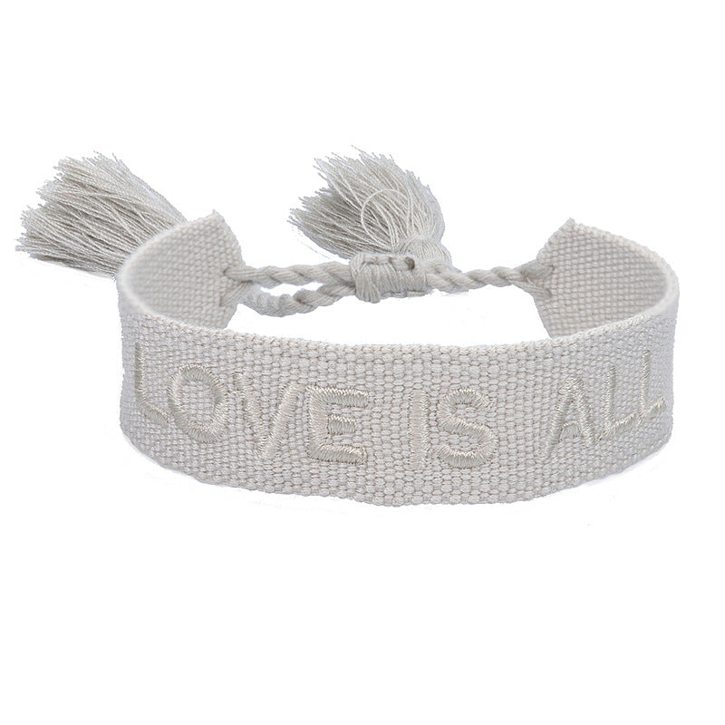 Women's & Men's Couple Letter Embroidery Wrist Strap Tassel Bracelets