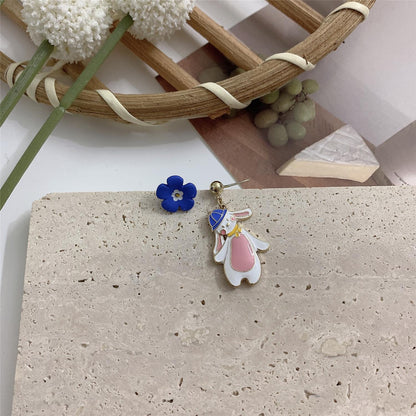 Asymmetric Rabbit Flower Mori Creative Design Earrings