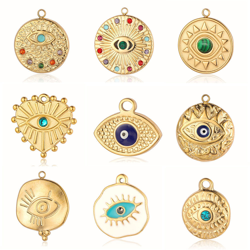 Eyes Bohemian Natural Stone Titanium Steel Pendants