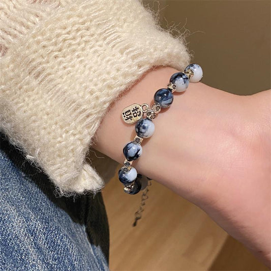 Blue White Porcelain Butterfly Antique Tassel Bracelets