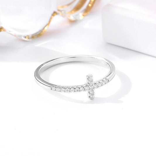 Fine Cross Single Row Diamond Personality Rings