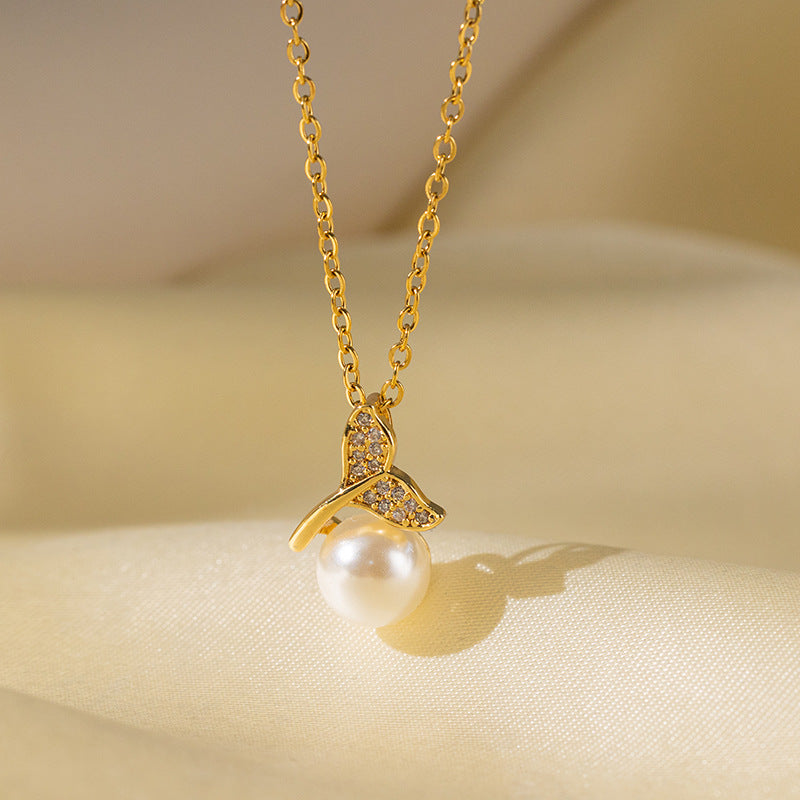 Light Luxury Small Stroke Shell Pearl Female Zircon Necklaces