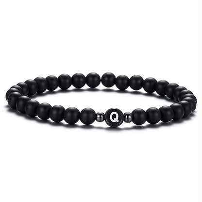 Black Frosted Imitation Obsidian Beaded Letter Personality Bracelets