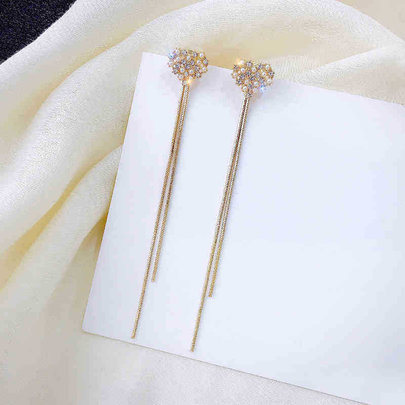 Women's Sier Needle Geometric Pearl Fashion Tassel Earrings