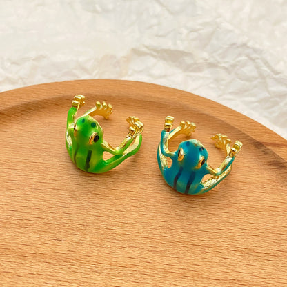 Green Dripping Frog Design Cute Small Rings