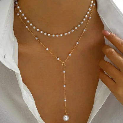 Women's Fashion Y-shaped Pearl Tassel Twin Light Luxury Necklaces