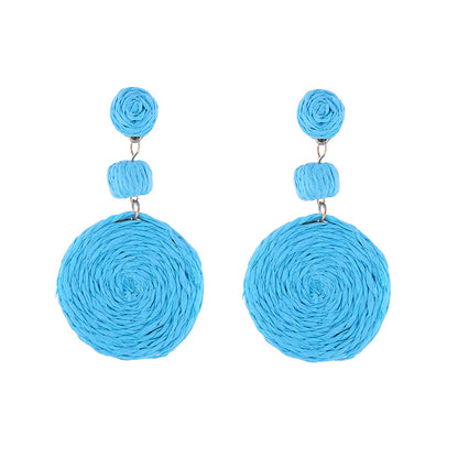 Bohemian Raffia Round Summer Beach Vacation Earrings