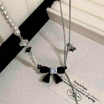 Pearl Bow Plush Atmosphere Sense Niche Necklaces