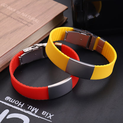 Men's Silicone Sports Glossy Personality Lettering Stainless Bracelets