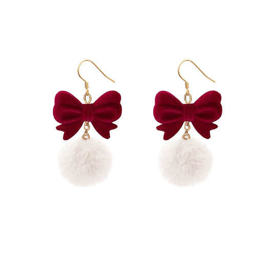 Fur Ball Female Wine-red Plush Sweet Earrings