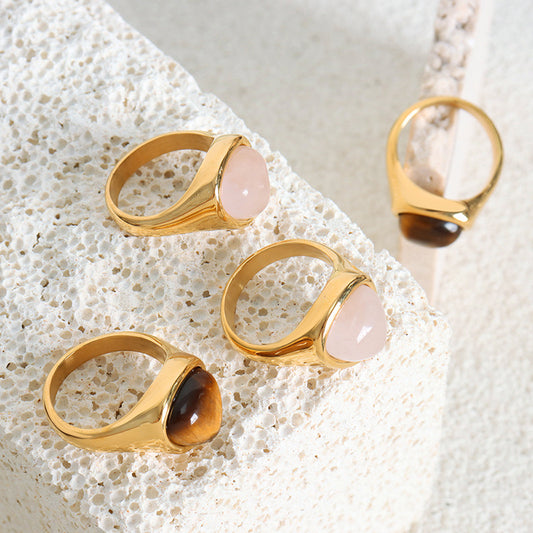 Natural Pink Crystal Tigereye Cut Triangle Rings