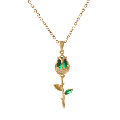 Steel Female Gold Opal Tulip Design Necklaces