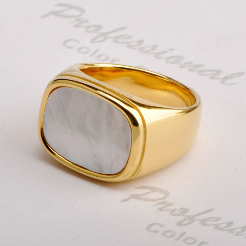Women's & Men's Shell Square Gold Polished Stainless Steel Rings