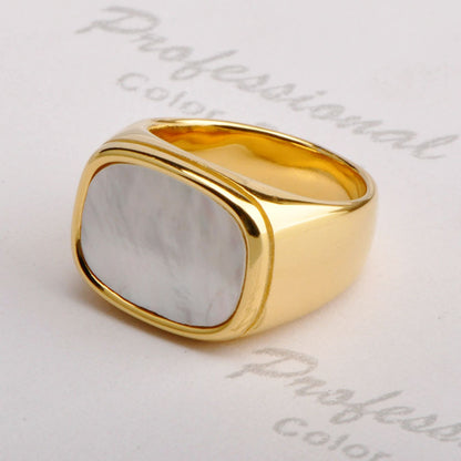 Women's & Men's Shell Square Gold Polished Stainless Steel Rings
