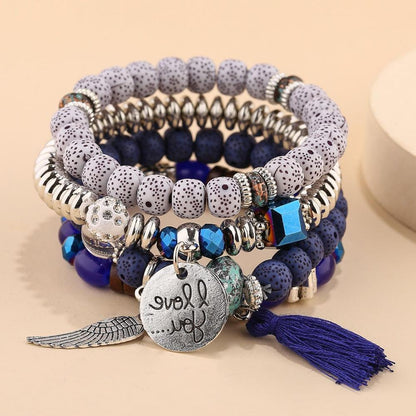 Crystal Contrast Color Turquoise Leaf Tassel Bracelets