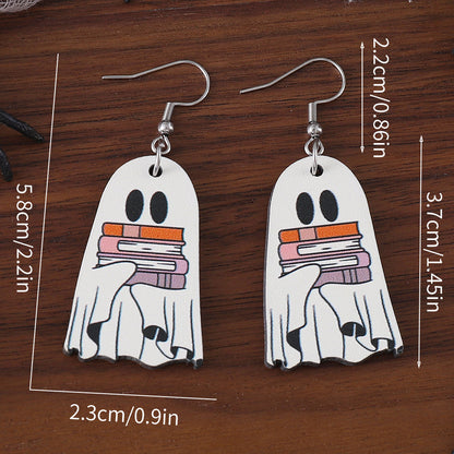 Book Ghost Wooden Gothic Style Double-sided Earrings